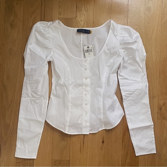 NWT / Ralph Lauren / Corset Cotton Mutton-Sleeve Blouse in White / Size 10 - Picture 4 of 4